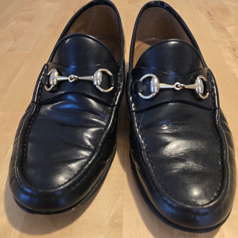 Gucci Horsebit Leather Loafers Black Authentic Size 42M/US 9 - Picture 3 of 11